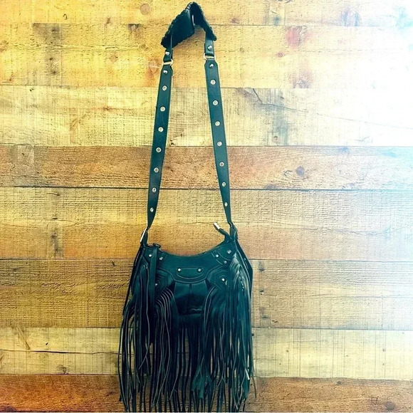 NWOT Motorcycle/Goth Style Fringed Studded Crossbody - Picture 1 of 9